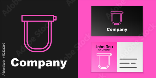 Pink line Bicycle lock U shaped industrial icon isolated on black background. Logo design template element. Vector.