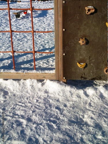 Children playground in winter
