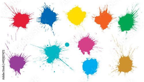 Beautiful color paint blots, splashes. Set of art elements. Vector illustration.