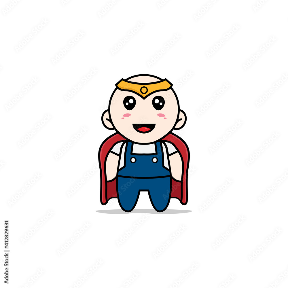 Cute mechanic character wearing superhero costume.