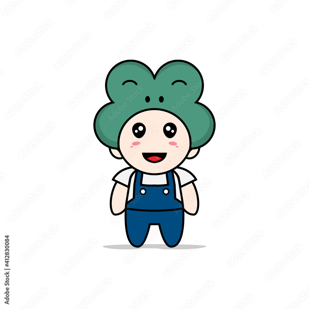 Cute mechanic character wearing frog costume. Cute mechanic character wearing frog costume.