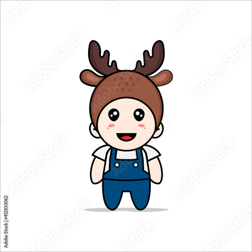 Cute mechanic character wearing deer costume.