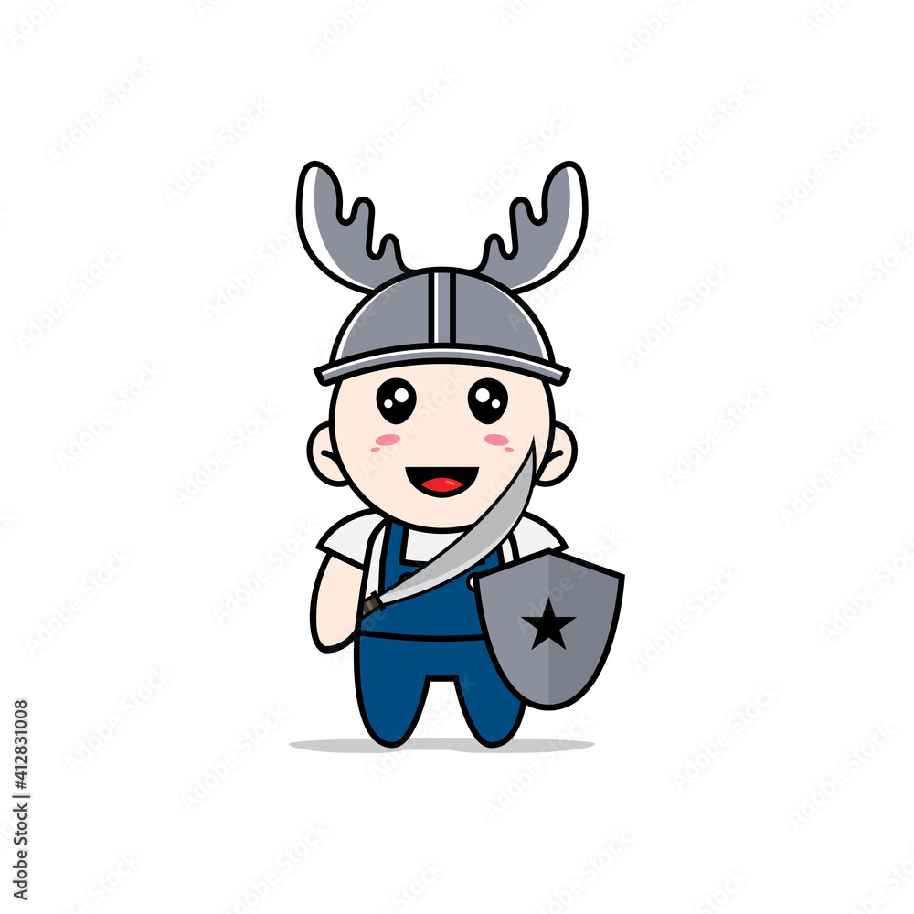 Cute mechanic character wearing fighter costume. Cute mechanic character wearing fighter costume.