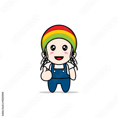 Cute mechanic character wearing reggae costume.