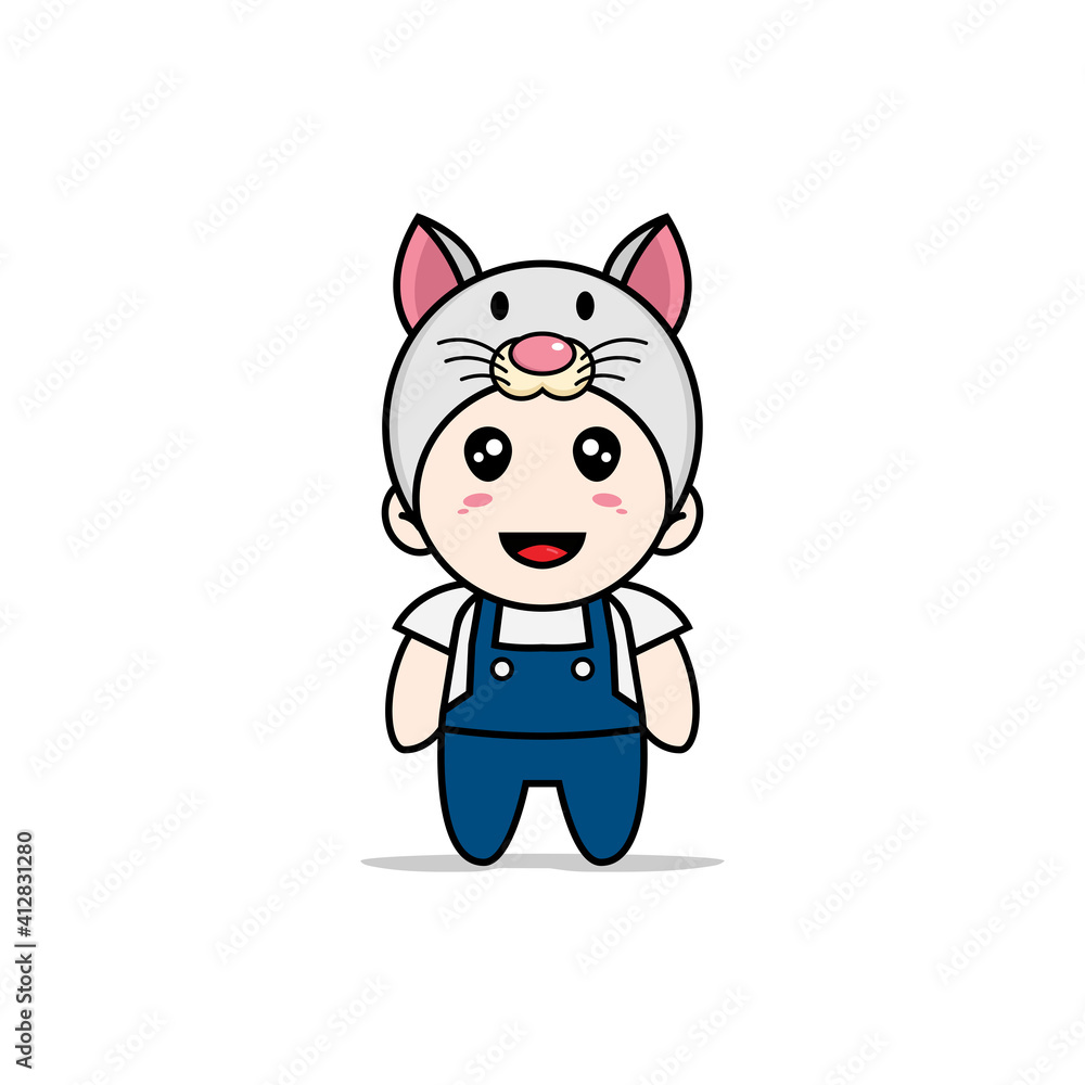 Cute mechanic character wearing mouses costume. Cute mechanic character wearing mouses costume.