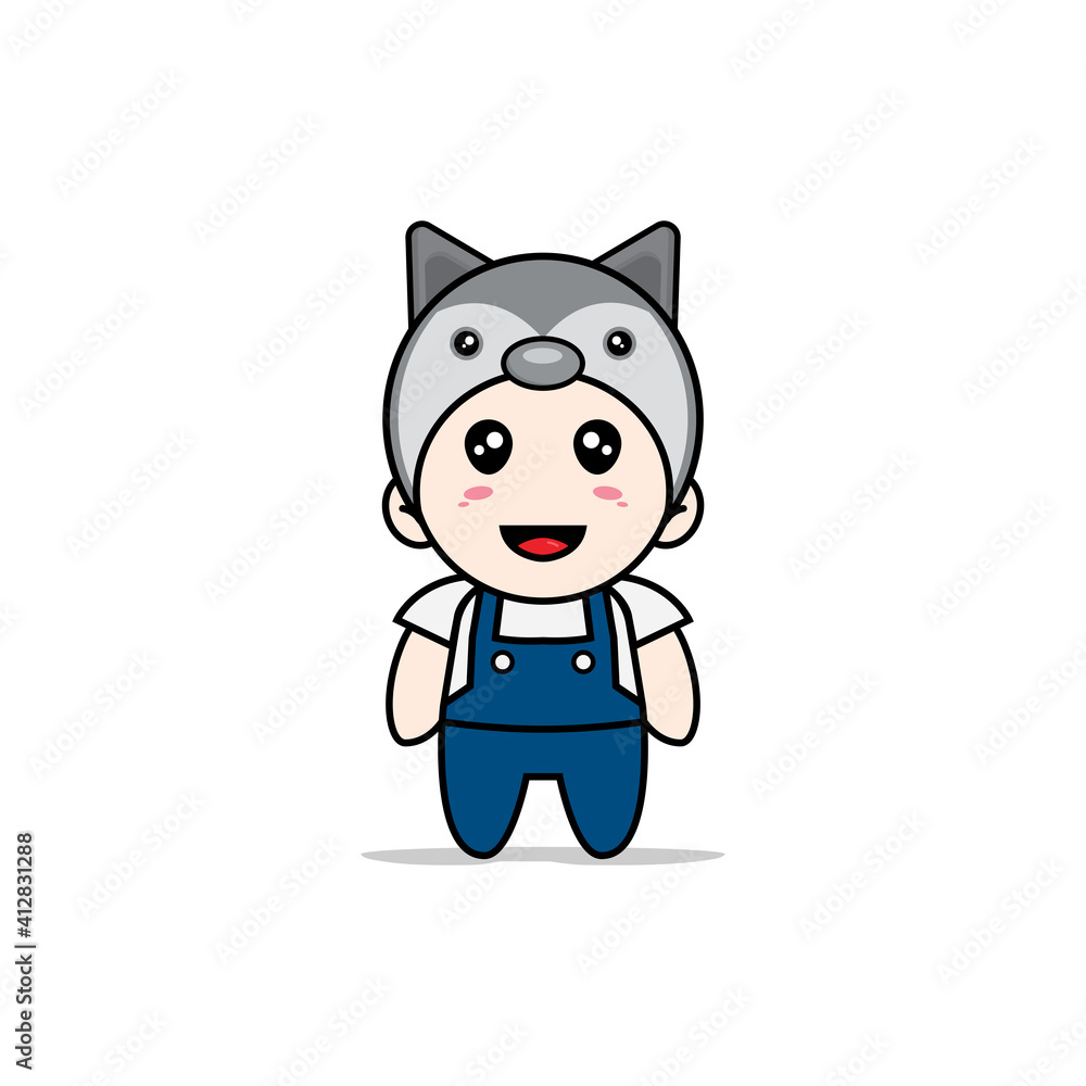 Cute mechanic character wearing fox costume. Cute mechanic character wearing fox costume.