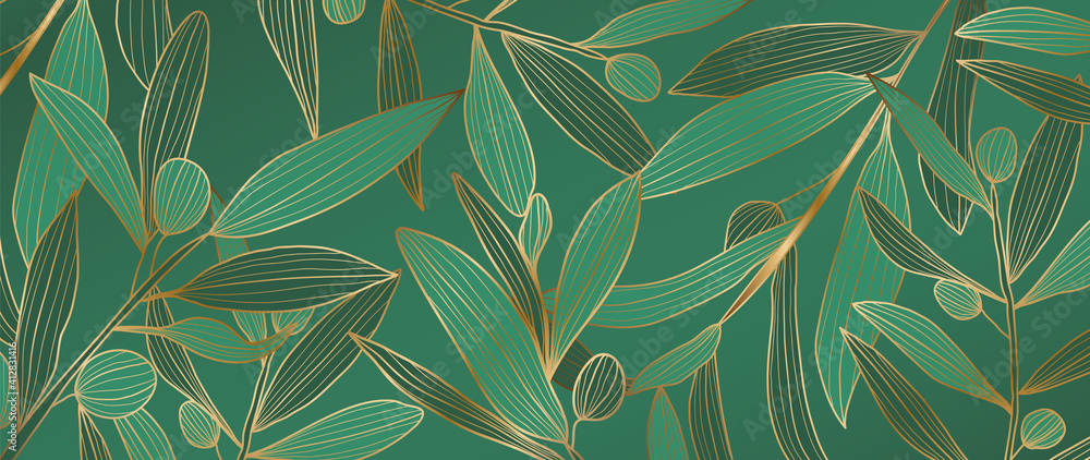 luxury gold Olive leaf background vector. Green and golden filter line arts  design pattern for wallpaper, prints, canvas prints and home decoration.  Stock Vector | Adobe Stock
