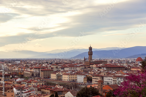 Beautiful landscape view of Florence and Palazzo Vecchio. Tuscany  Italy