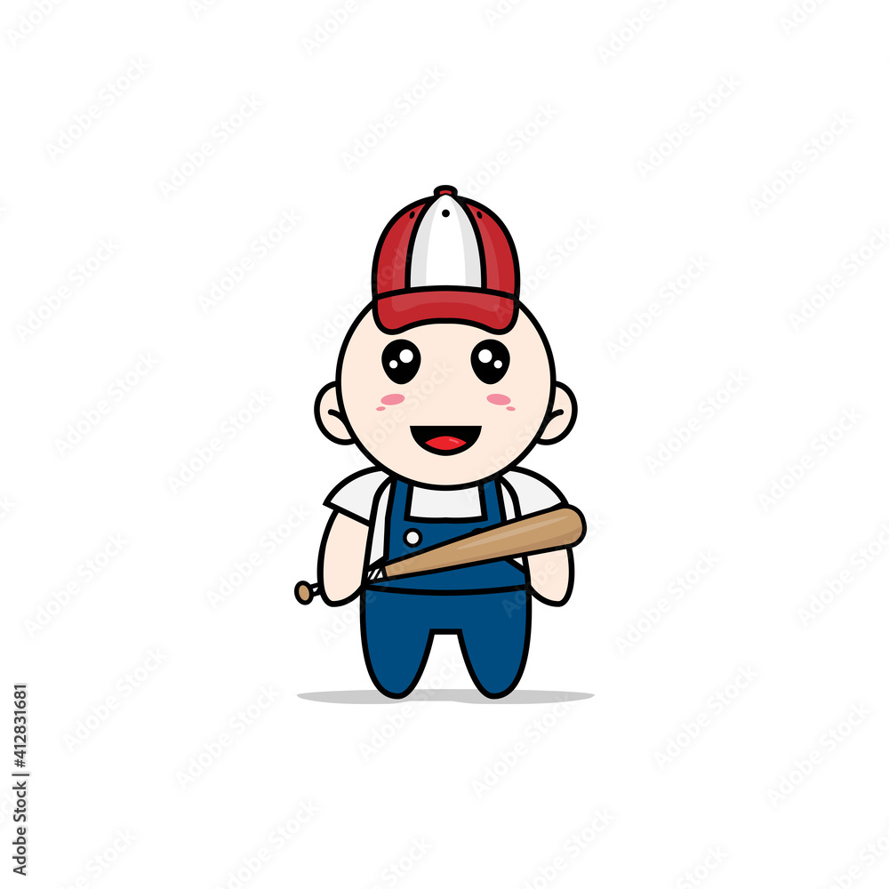 Cute mechanic character design wearing baseball costume. Cute mechanic character design wearing baseball costume.