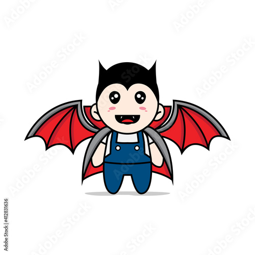 Cute mechanic character design wearing dracula costume.