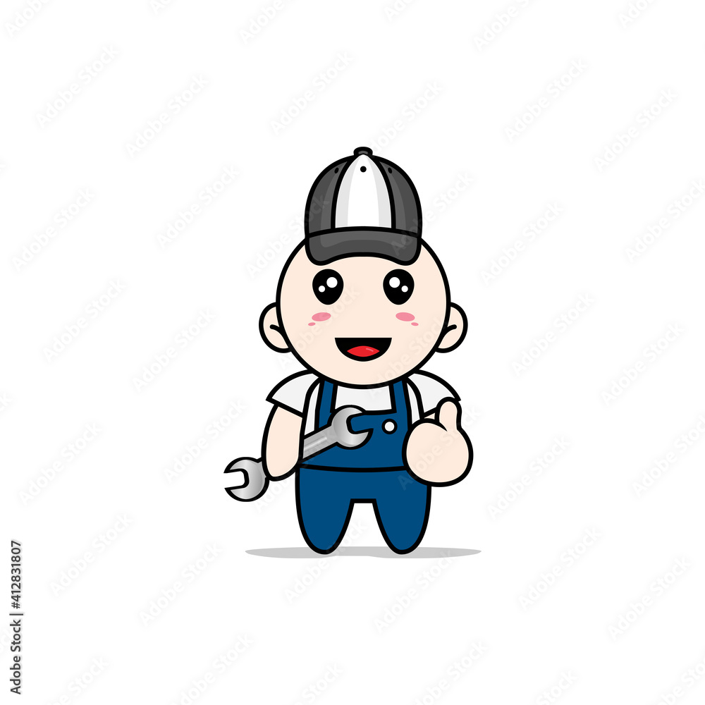 Cute mechanic character design wearing mechanic costume. Cute mechanic character design wearing mechanic costume.