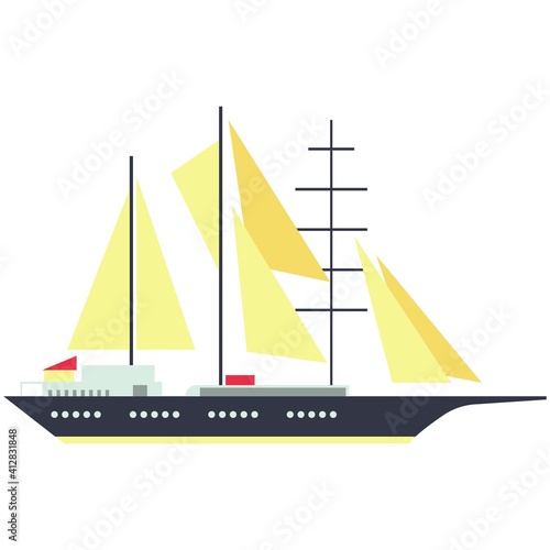 Schooner ship flat vector isolated on white background