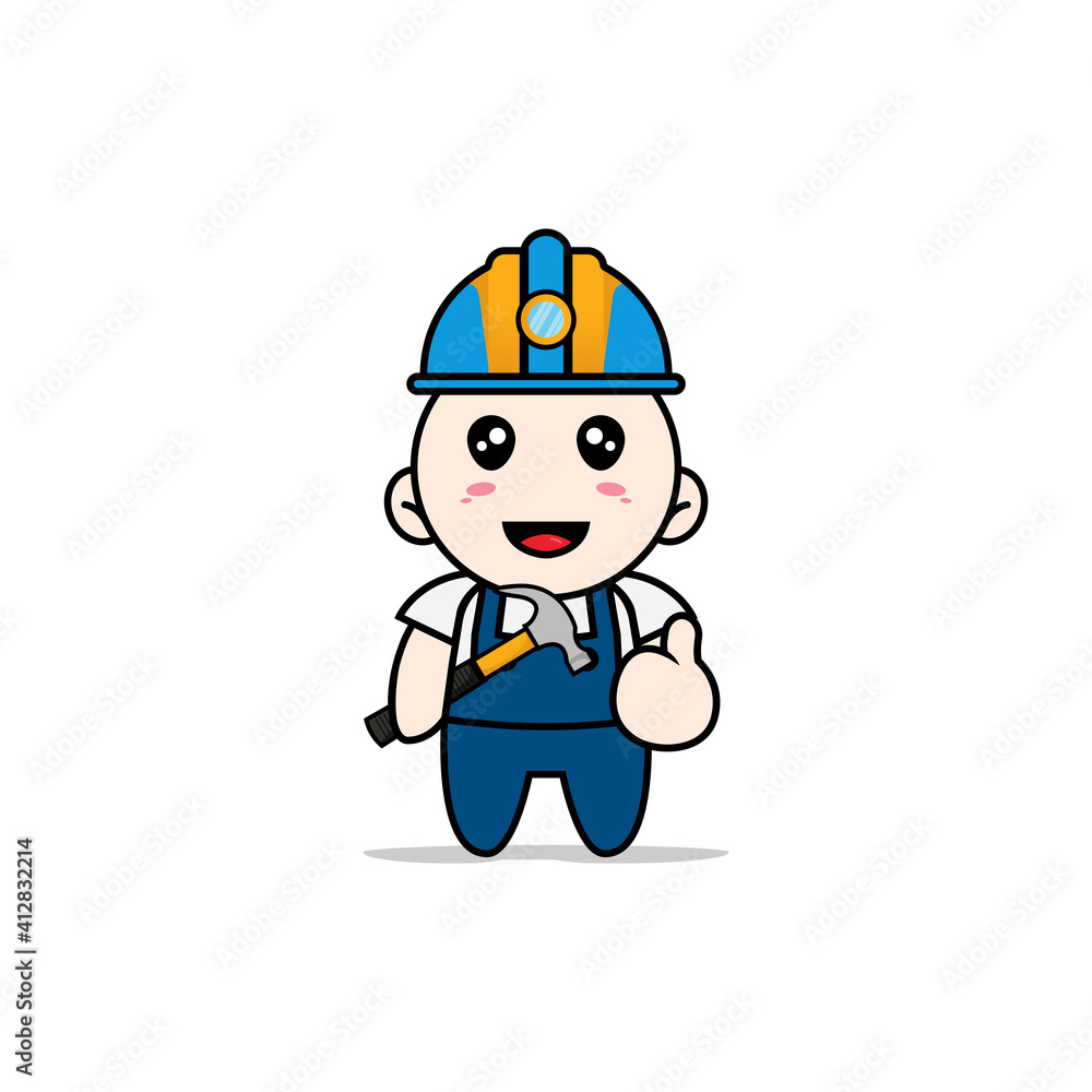 Cute mechanic character wearing builder costume. Cute mechanic character wearing builder costume.