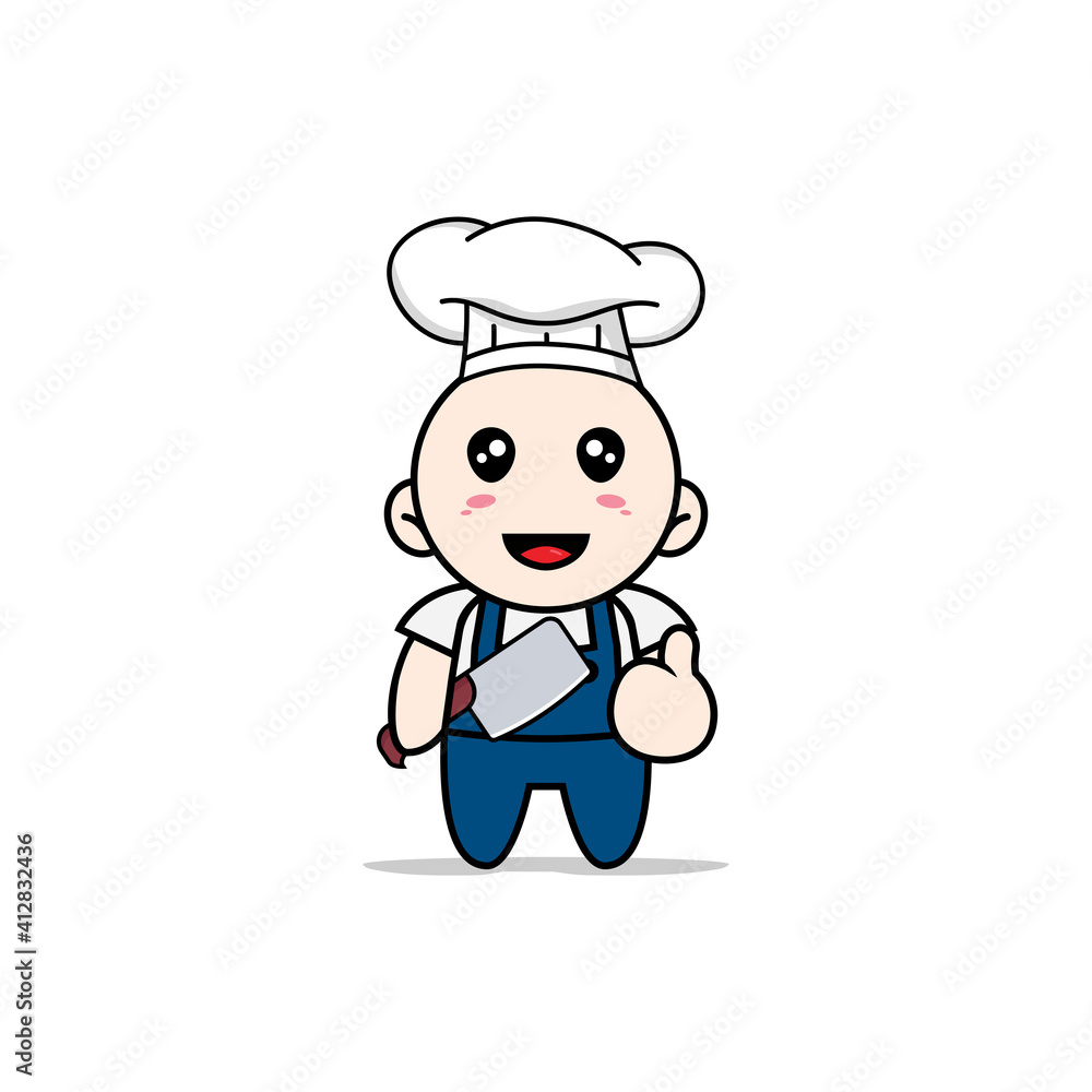 Cute mechanic character wearing chef costume. Cute mechanic character wearing chef costume.