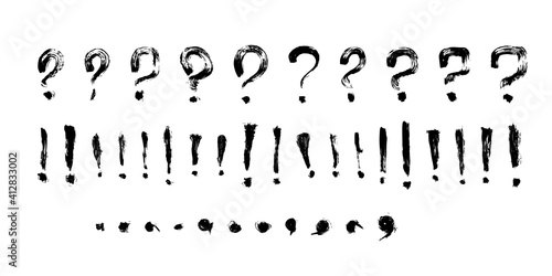 Hand drawn doodle exclamation, question markss