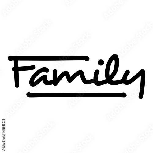 Logotipo con texto manuscrito family hecho a mano en color negro