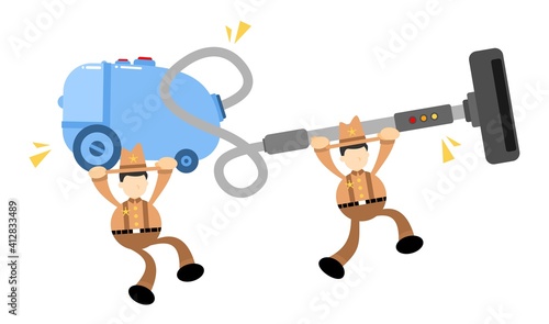 cowboy america and vacuum cleaner clean cartoon doodle flat design style vector illustration