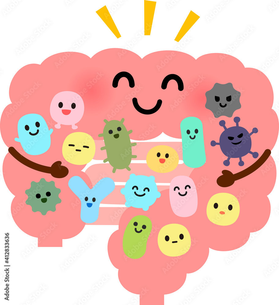 Naklejka premium 大腸と腸内細菌のキャラクター