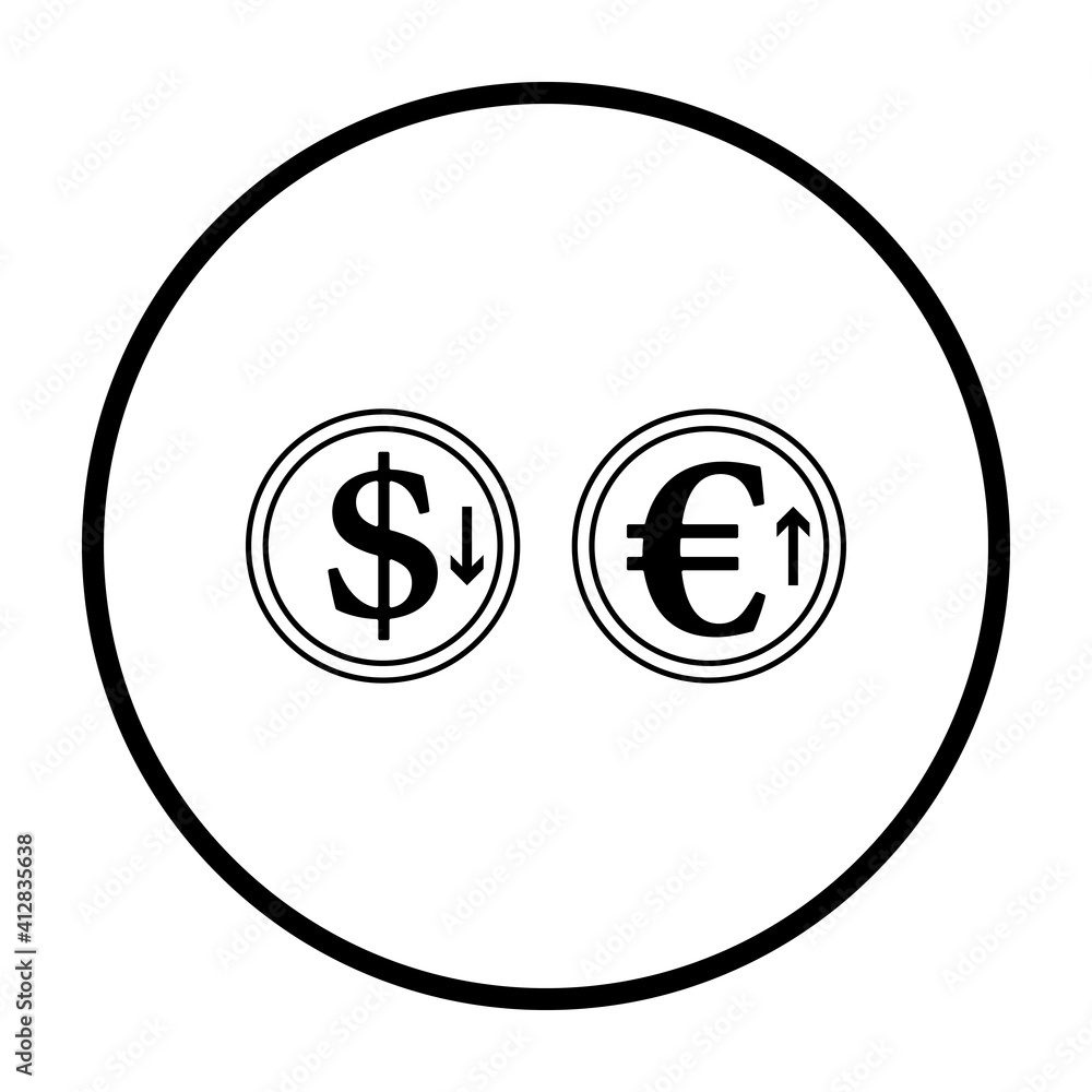 Falling Dollar And Growth Up Euro Coins Icon Falling Dollar And Growth Up Euro Coins Icon
