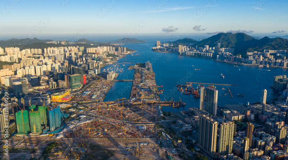 Obraz premium Aerial view of development of Kai Tak Airport, Kowloon city, Hong Kong