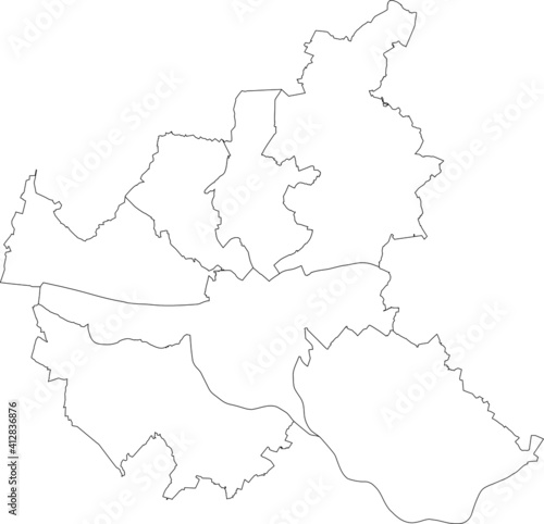 Simple white vector map with black borders of boroughs  bezirke  of the Free and Hanseatic City of Hamburg  Germany