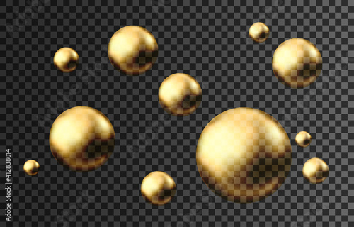 Gold sphere or oil bubble isolated on black background.