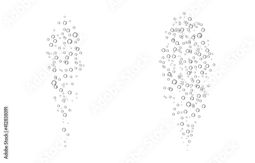 Oxygen air bubbles  flow  in water on white  background.