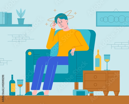 Vector flat illustration of a alcohol hangover