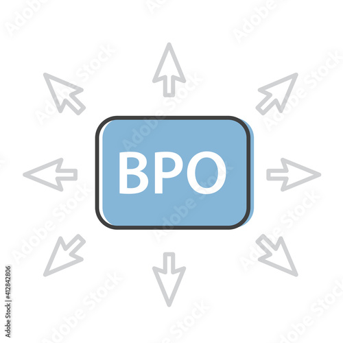 BPO (Business Process Outsourcing) with arrows diverging in outward direction- vector illustration