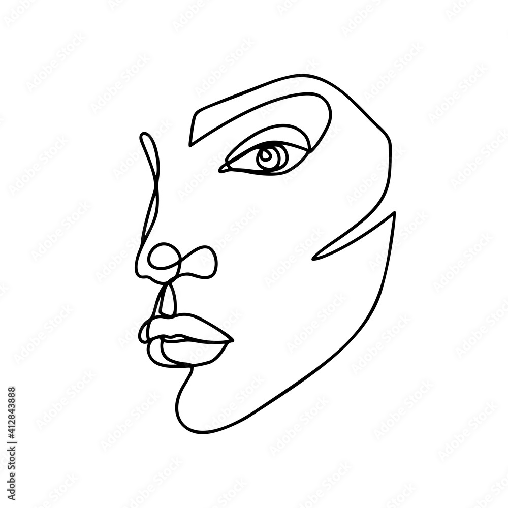 Continuous line drawing. Abstract woman portrait. One line face art vector illustration. Female linear contour isolated on white. Continuous line drawing. Abstract woman portrait. One line face art vector illustration. Female linear contour isolated on white.