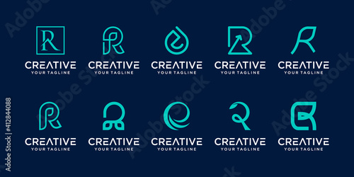 Set of monogram initial letter R RR logo template. icons for business of fashion, sport, nature, pure.