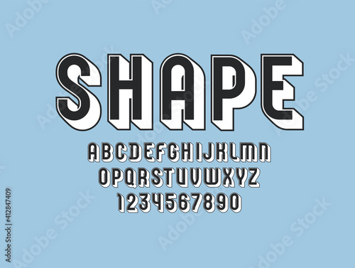 3D black font, trendy simple alphabet, modern letters and numbers, vector illustration 10eps.