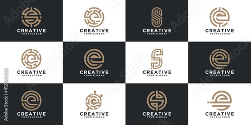 set of letter logo collection with line style for consulting, initials, financial companies