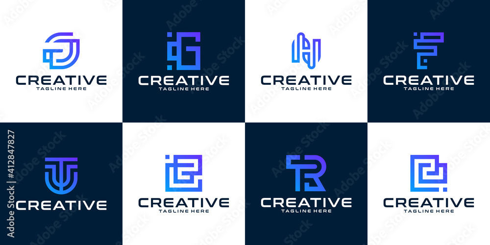 Naklejka premium Set of creative letter monogram logo design collection for consulting, initials, financial companies