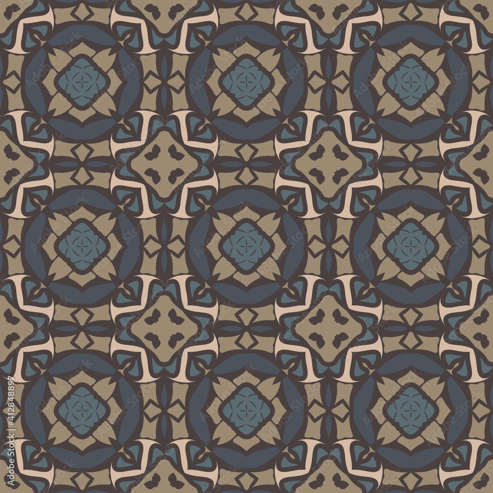Creative style color abstract geometric seamless pattern in gold  beige blue, can be used for printing onto fabric, interior, design, textile, tiles, carpet, rug.