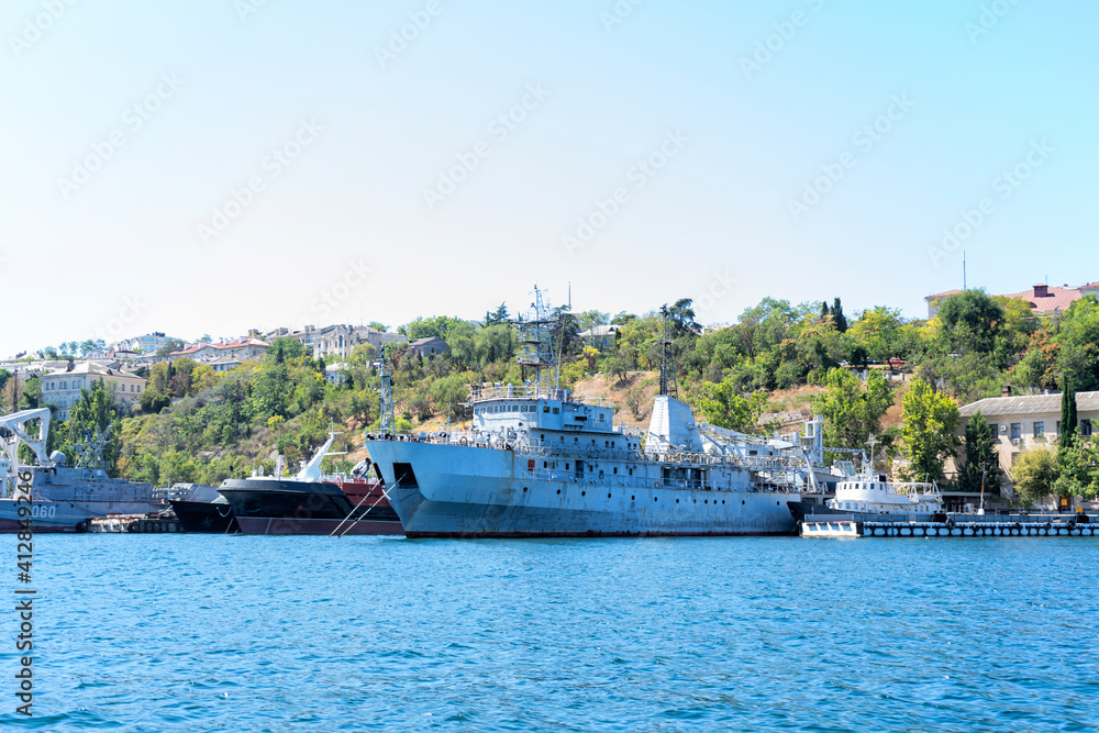 Black Sea, ships and waves. Crimea, Russia summer Black Sea, ships and waves. Crimea, Russia summer