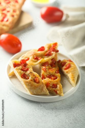 Delicious homemade focaccia bread with tomatoes