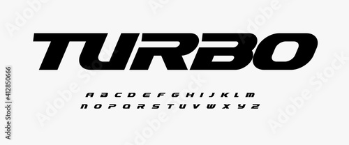 Turbo dynamic alphabet. Heavy and action font, speed type for modern sport logo, speed race headline, dynamic monogram, lettering and typography. Bold italic style letters, vector typographic design photo