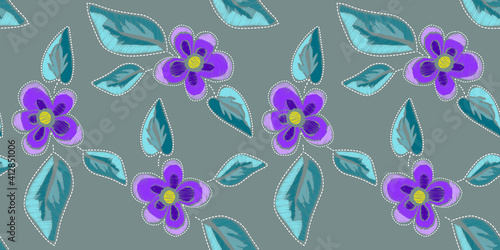 Embroidery Flowers Seamless Pattern