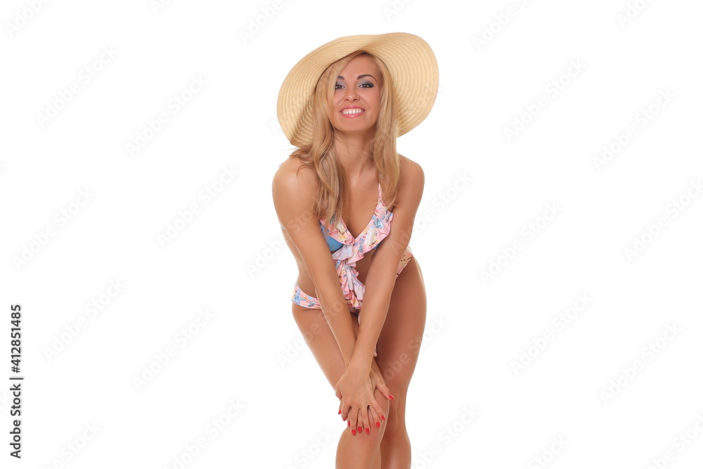happy young woman in bikini isolated happy young woman in bikini isolated