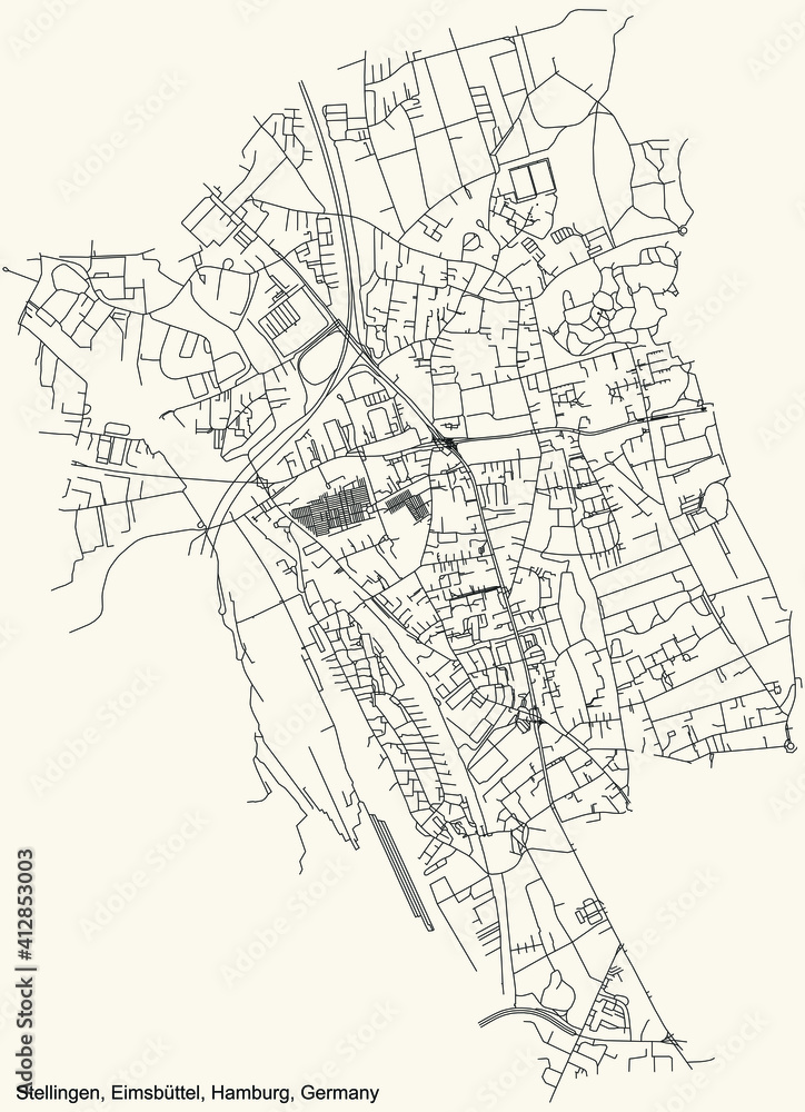 Black simple detailed street roads map on vintage beige background of the neighbourhood Stellingen quarter of the Eimsbüttel borough (bezirk) of the Free and Hanseatic City of Hamburg, Germany