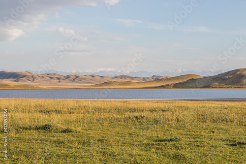 Summer in steppe, Kazakhstan. Tuzkol lake in summertime