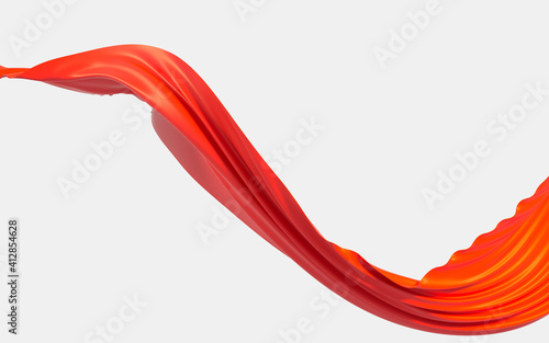Flowing cloth  red wave silk  3d rendering.