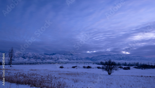 early night in the mountains in winter