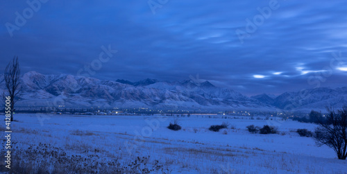 early night in the mountains in winter