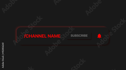 Youtube Channel Name Lower Third. Subscribe Button. Social Media Banner in Neumorphism style on Black Background. Vector illustration