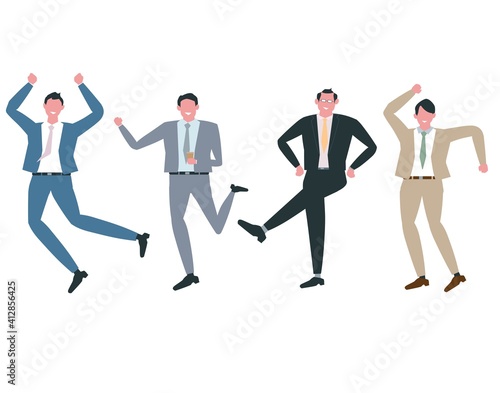楽しく陽気に踊るビジネスマンのイラスト
