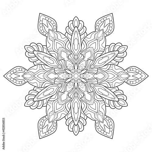 Decorative mandala with classic floral patterns on white isolated background. For coloring book pages.