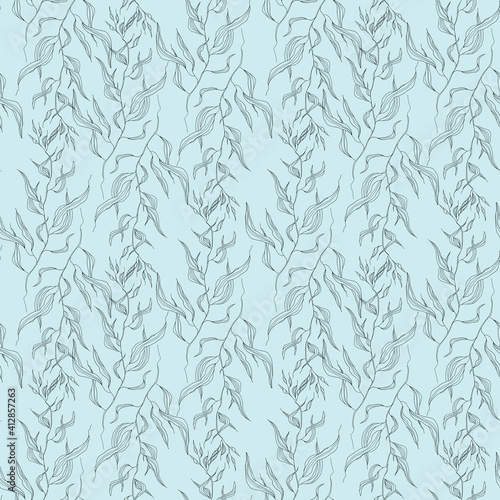 Fototapeta Naklejka Na Ścianę i Meble -  fabric print raster seamless pattern contour leaves