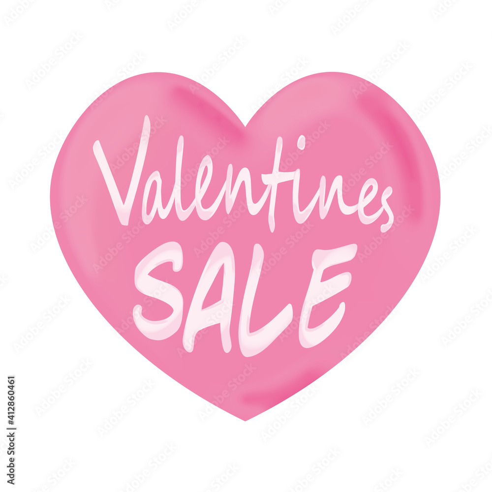 Pinkes Herz mit Schriftzug Valentines Sale auf weißem Hintergrund. Pinkes Herz mit Schriftzug Valentines Sale auf weißem Hintergrund.